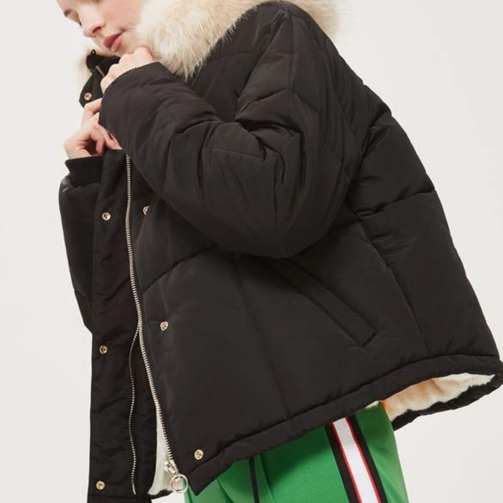 New Topshop Faux Fur Lined Puffer Jacket